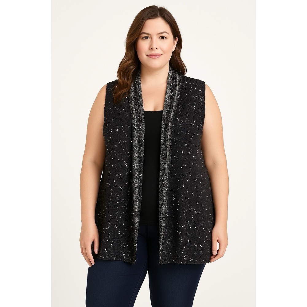 Liz Claiborne Womens Cardigan Open Front Lagenlook Plus Size 1X‎ Black White